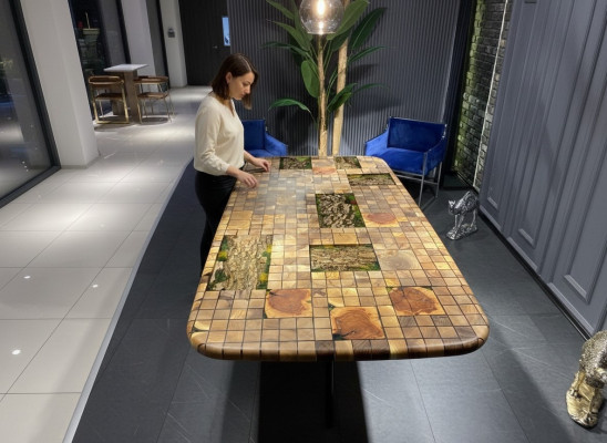 Table à manger Résine époxy Table de salle à manger Table mosaïque 90 cm Bois Marron nouveau