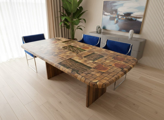 Table à manger Résine époxy Table de salle à manger Table mosaïque 90 cm Bois Marron nouveau