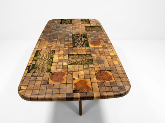 Table à manger Résine époxy Table de salle à manger Table mosaïque 90 cm Bois Marron nouveau