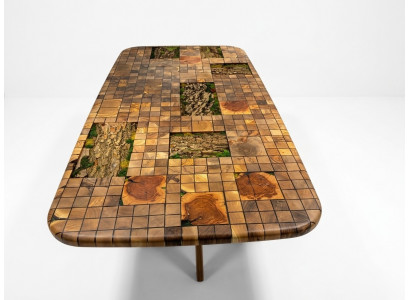 Table à manger Résine époxy Table de salle à manger Table mosaïque 90 cm Bois Marron nouveau
