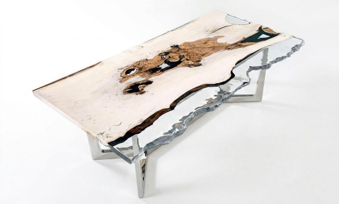 Table à manger Table de cuisine en résine époxy Table de salle à manger Table 220 cm Bois Blanc