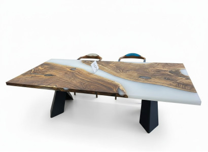 Grande table de salle à manger Table à manger Résine époxy Table de cuisine Table Bois Marron
