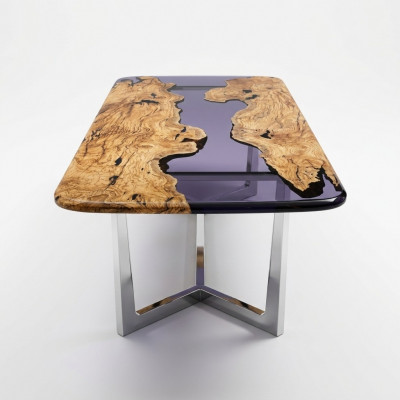 Table à manger Table de cuisine en résine époxy Table de salle à manger Table de 240 cm en bois Marron