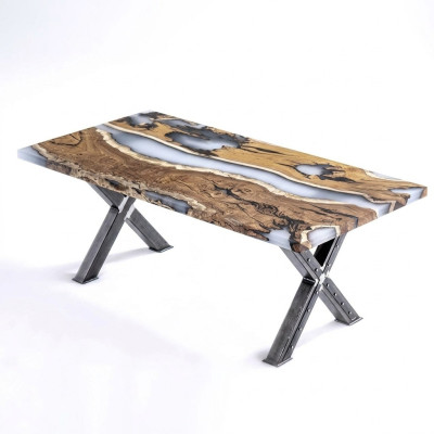 Table de cuisine Table à manger Résine époxy Table à manger Table de salle à manger Table 160 cm Bois Marron