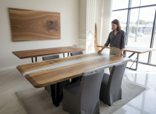 Table de salle à manger Table de cuisine Table à manger en résine époxy Table 240 cm en bois Marron