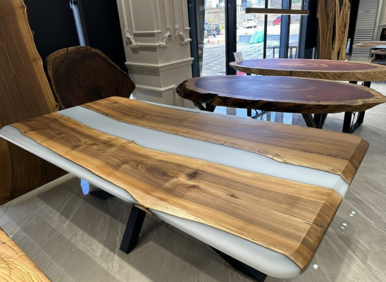 Table de salle à manger Table de cuisine Table à manger en résine époxy Table 240 cm en bois Marron