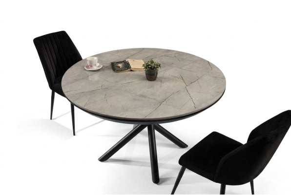 Table de salle à manger Table de salle à manger extensible Table ronde en bois gris Neuf