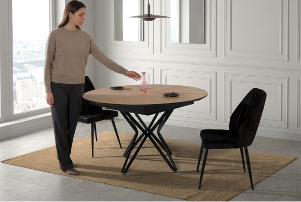 Table ronde de salle à manger extensible Table de cuisine moderne en bois Marron