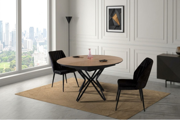 Table ronde de salle à manger extensible Table de cuisine moderne en bois Marron