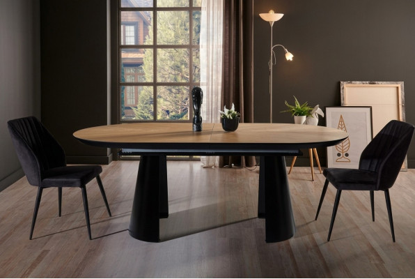 Table de salle à manger Table ovale Table à manger extensible Table de cuisine en bois Marron