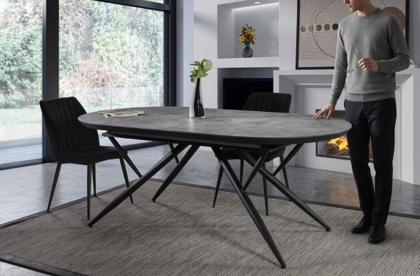 Table de salle à manger ovale Table à manger Table de cuisine extensible Bois Gris Grand