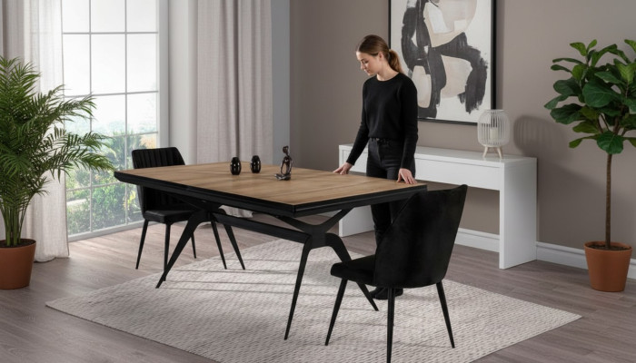 Table de salle à manger de luxe Table de cuisine extensible en bois marron Design