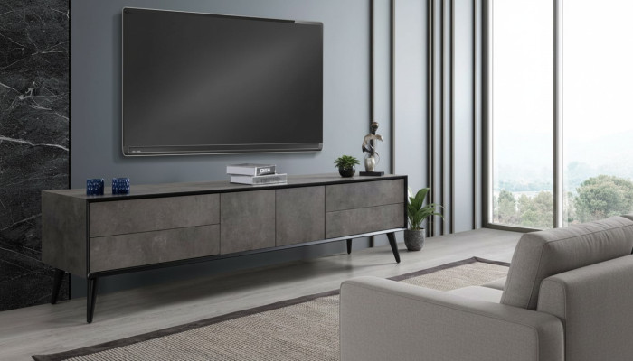TV-cabinet Lowboard Stand TV Salon Gris Bois Buffet Table Moderne