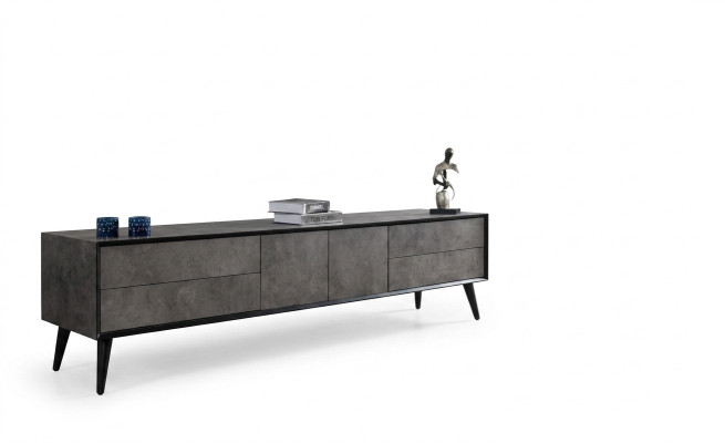 TV-cabinet Lowboard Stand TV Salon Gris Bois Buffet Table Moderne