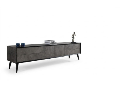 TV-cabinet Lowboard Stand TV Salon Gris Bois Buffet Table Moderne