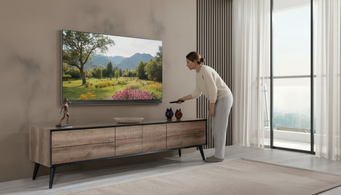 Meuble TV Meuble TV Lowboard Salon Moderne Marron Bois Console Table