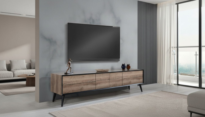 Meuble TV Meuble TV Lowboard Salon Moderne Marron Bois Console Table
