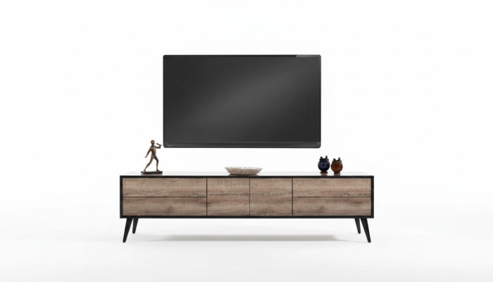 Meuble TV Meuble TV Lowboard Salon Moderne Marron Bois Console Table