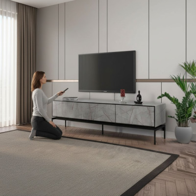 Buffet TV Armoire TV bas Meuble TV moderne Table basse en bois gris Salon