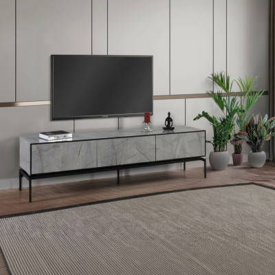 Buffet TV Armoire TV bas Meuble TV moderne Table basse en bois gris Salon