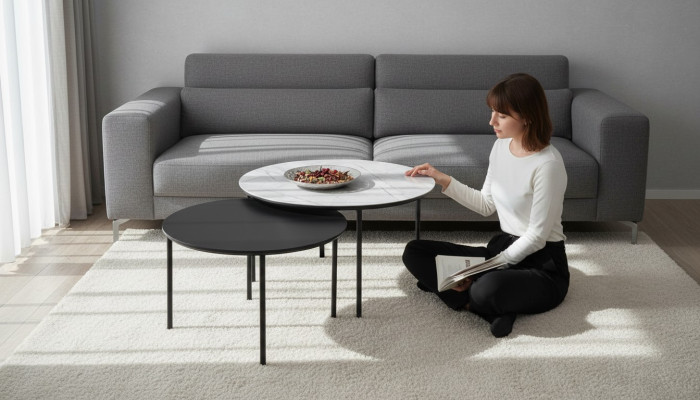 Table basse Groupe Table basse Table d'appoint Noir Ensemble Table Bois 2 pièces