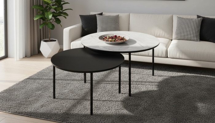 Table basse Groupe Table basse Table d'appoint Noir Ensemble Table Bois 2 pièces