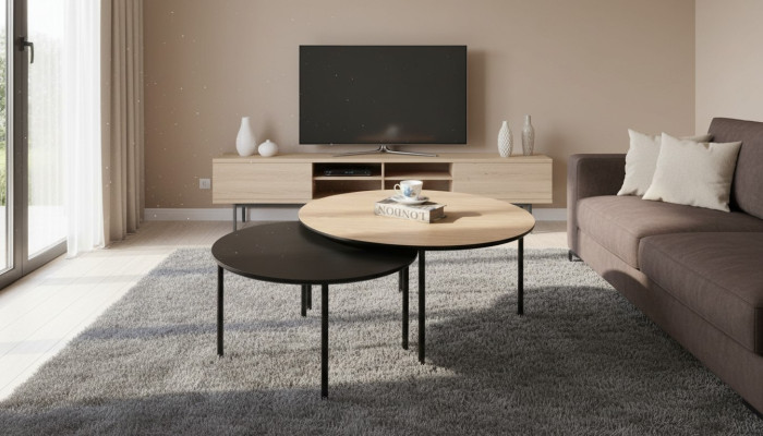 Table basse Groupe de tables basses Table d'appoint Noir Ensemble Marron Bois 2 pièces