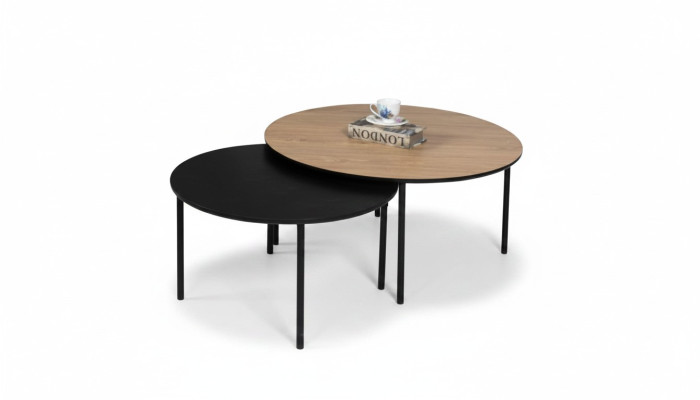 Table basse Groupe de tables basses Table d'appoint Noir Ensemble Marron Bois 2 pièces