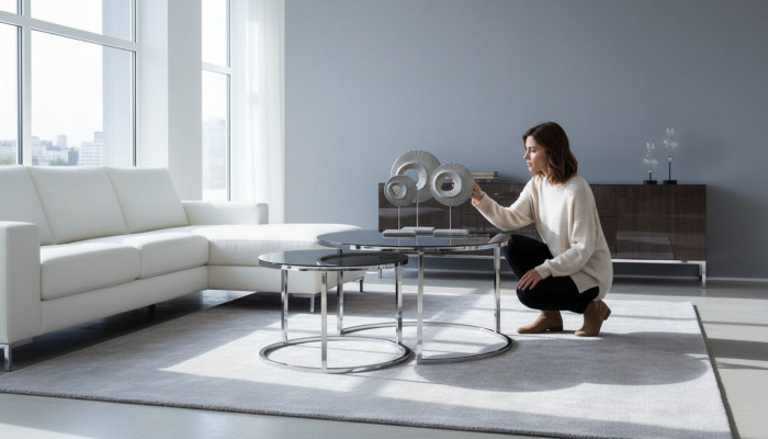 Table basse de luxe ensemble de table d'appoint table basse argent design salon