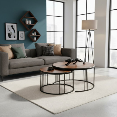 Table d'appoint Groupe Table basse Table basse Marron Ensemble de 2 tables Table en bois