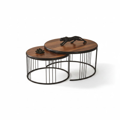 Table d'appoint Groupe Table basse Table basse Marron Ensemble de 2 tables Table en bois
