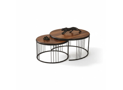 Table d'appoint Groupe Table basse Table basse Marron Ensemble de 2 tables Table en bois