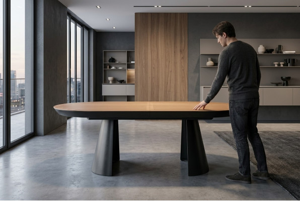 Table de salle à manger ovale Table de cuisine Extensible Design Bois Brun