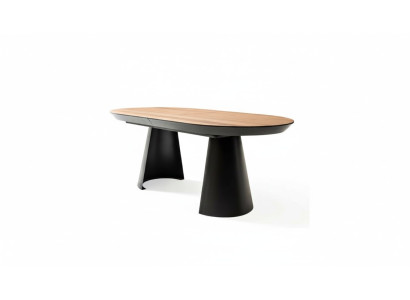 Table de salle à manger ovale Table de cuisine Extensible Design Bois Brun