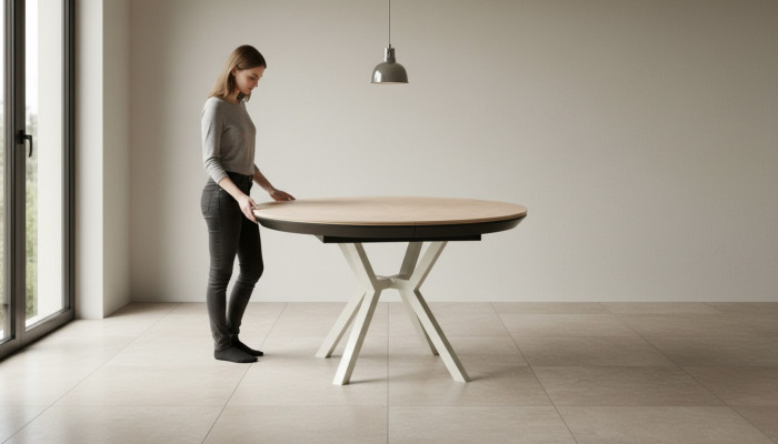 Table de cuisine moderne Table de salle à manger Extensible Ronde Bois Beige
