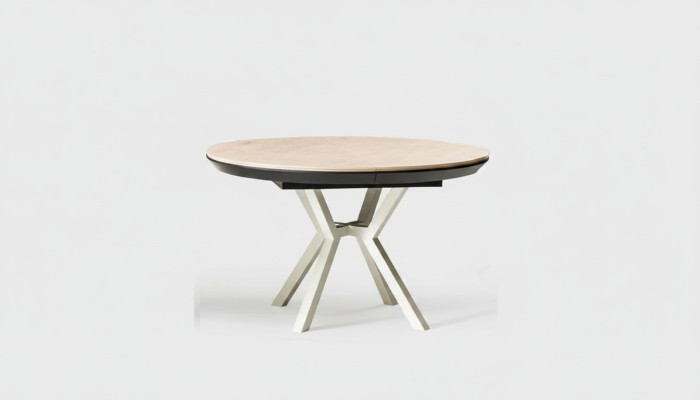 Table de cuisine moderne Table de salle à manger Extensible Ronde Bois Beige