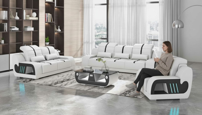 Ensemble de canapé ensemble de canapé de luxe complet blanc Imitation cuir canapé 321