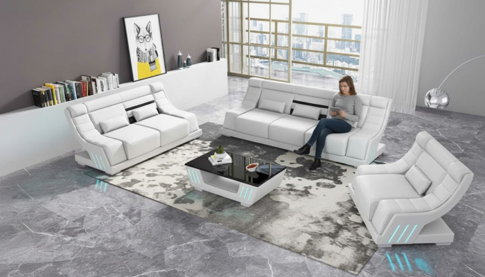 Sofa set de luxe complet et ensemble de canapé en imitation cuir blanc Sofa 321