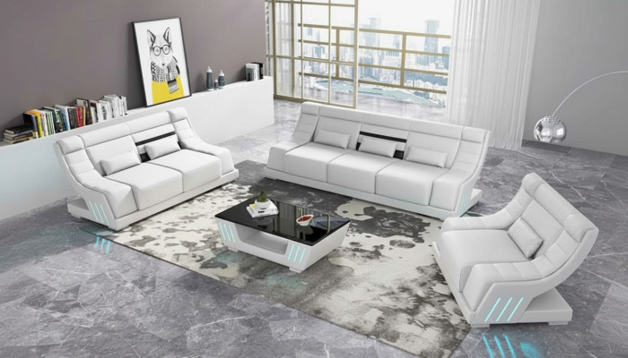 Sofa set de luxe complet et ensemble de canapé en imitation cuir blanc Sofa 321
