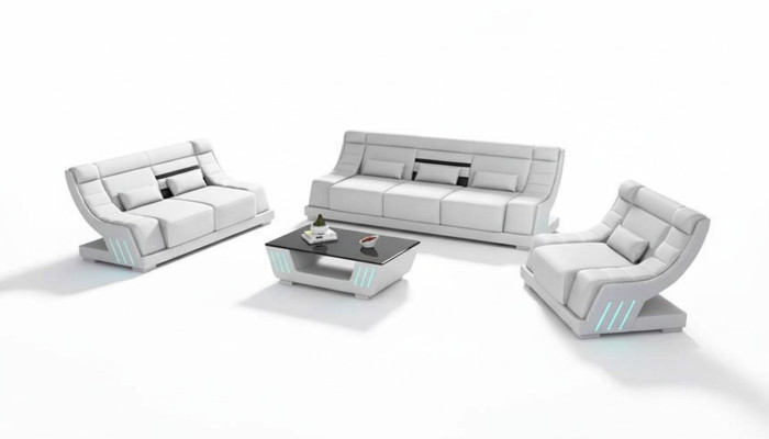 Sofa set de luxe complet et ensemble de canapé en imitation cuir blanc Sofa 321