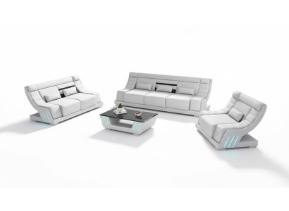 Sofa set de luxe complet et ensemble de canapé en imitation cuir blanc Sofa 321