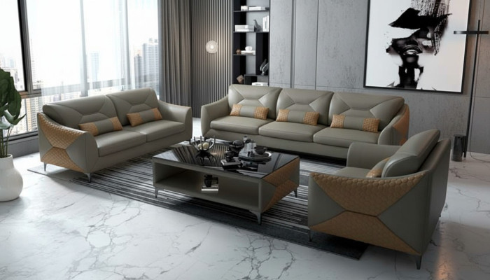 Suite Canapé Ensemble Ensemble de canapés 321 Canapé en cuir à 3 places Gris