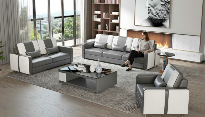 Complet e Sofa ensemble de canapé ensemble de canapé de luxe ensemble de canapé en similicuir gris 321
