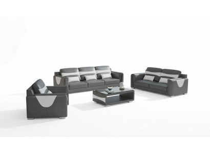 Ensemble de canapé de luxe complet, ensemble de canapé en cuir synthétique gris 3-2-1