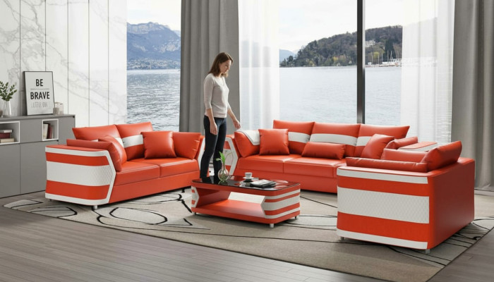 Ensemble de canapé rouge, ensemble de canapé, canapé en cuir, canapé complet et ensemble de canapé 3 pièces