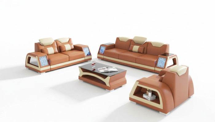 Ensemble de canapé en cuir marron 3 pièces