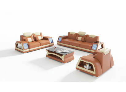 Ensemble de canapé en cuir marron 3 pièces