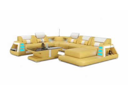 Canapé Canapé d'angle contemporain en forme de U Jaune Paysage vivant Canapé en cuir Sofa