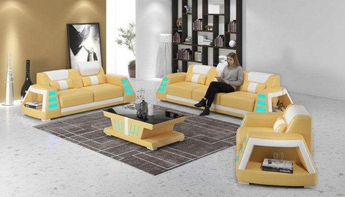 Ensemble de canapé en cuir ensemble de sofa canapés en cuir ensemble de 3 pièces set de canapés jaunes
