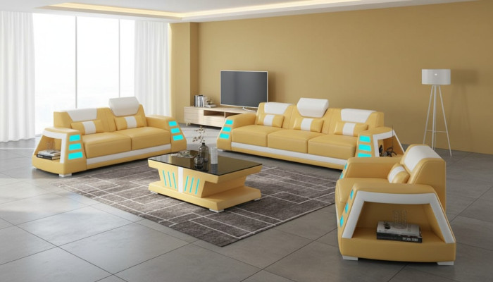 Ensemble de canapé en cuir ensemble de sofa canapés en cuir ensemble de 3 pièces set de canapés jaunes